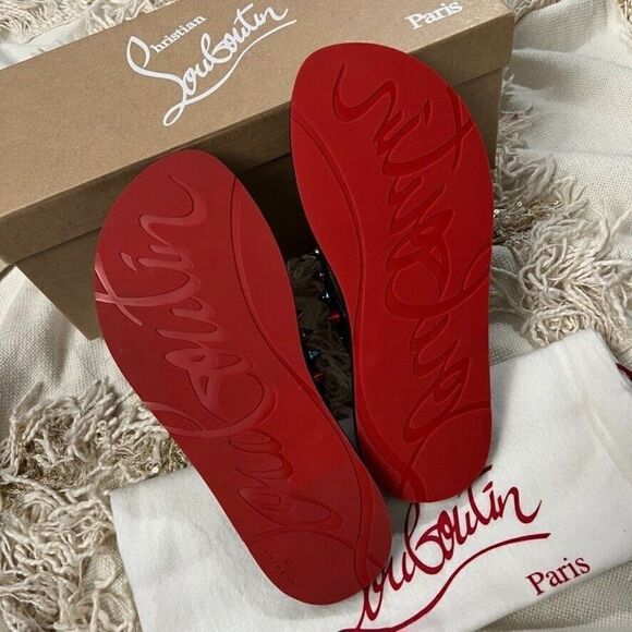 CHRISTIAN LOUBOUTIN Loubi Flip Flop Spikes Donna Flat Black Mix Studded - Picture 10 of 10